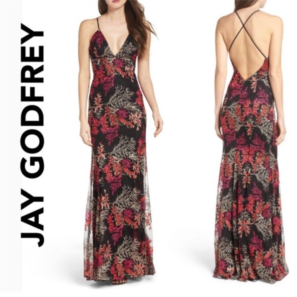 Jay Godfrey Henderson Lace Embroidered Gown Maxi Prom Dress sz 4